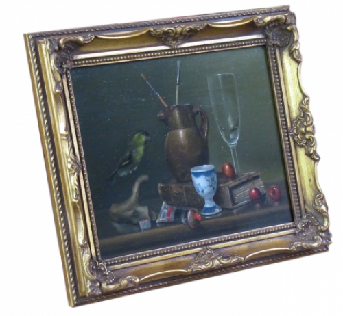 Stilleven met putter boek en champagneglas 1974