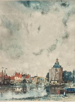 Henri Cassiers met een kleuren ets