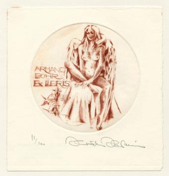 Hermina Horváth met een gesigneerd grafisch kunstwerkje