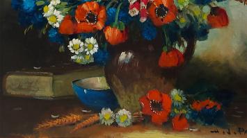 Stilleven met bloemen geschilderd door H.J. Pauwels