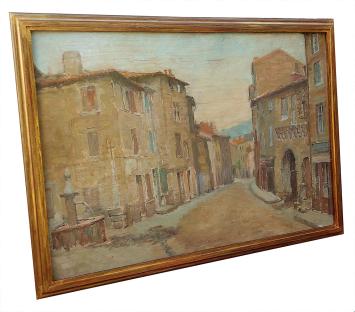 Straataanzicht met kleine fontijn