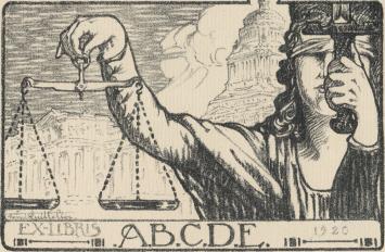 Henri Quittelier met een ex libris, dame justitia