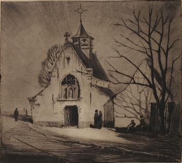 Een gesigneerde ets van Henri Quittelier