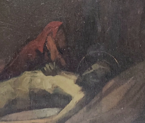 Kunstenaar Herman Verbaere met een donker schilderij
