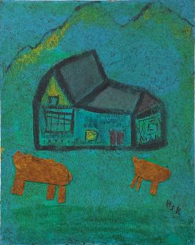 Zwitserse kunstenaar Hans Krüsi met een collage