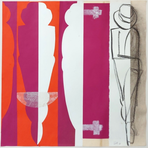 Hans Vandekerckhove  met een abstract schilderijtje