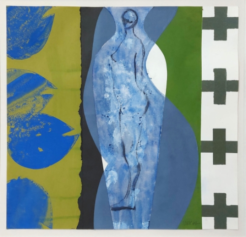 Hans Vandekerckhove  met een abstract schilderijtje