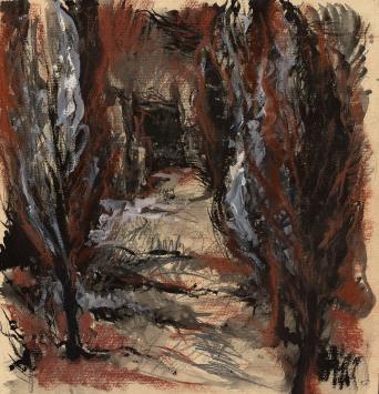 Harmen Klaas Post met een expressionistisch kunstwerk op papier