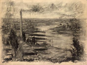 Houtskool tekening van de Nederlandse tekenaar Harmen Klaas Post