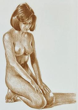 De Brusselse kunstenaar Roger Hebbelinck met een genummerde litho