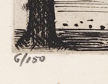 De Brusselse kunstenaar Roger Hebbelinck met een ets