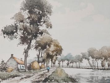 De Brusselse kunstenaar Roger Hebbelinck met een ets
