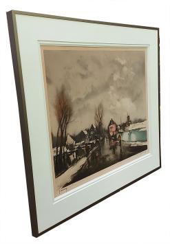 Winterlandschap met wandelaars langs het kanaal 307/350