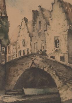 De Brusselse kunstenaar Roger Hebbelinck met een kleurenlitho