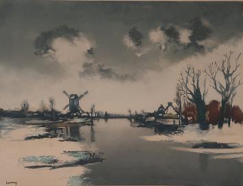 De Brusselse kunstenaar Roger Hebbelinck met een litho