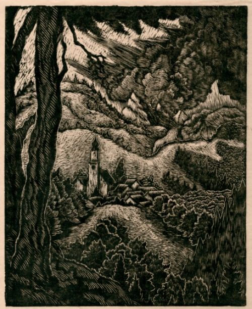 Houtsnede van de Duitse kunstenaar franz Emanuel Hecht