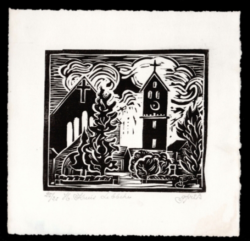 Linosnede van de Gentse kunstenaar Gustaaf Prils