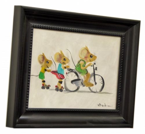 Fietsende muisjes met rolschaatsende muisjes