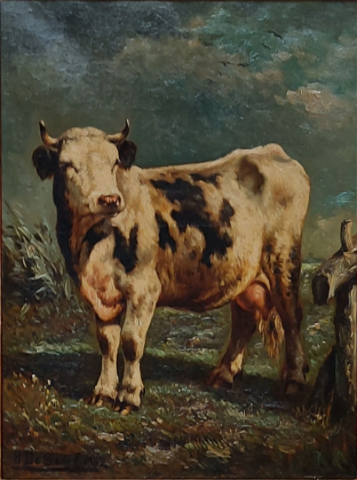 Schilderij van een koe uit 1882 van Henri De Beul