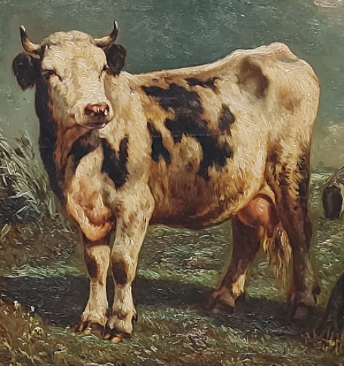 Henri De Beul  met een schilderij van een koe