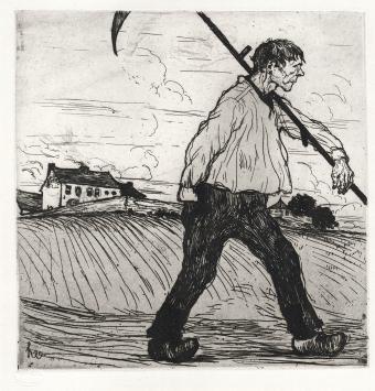 Henri Evenepoel  met een ets, man met zeis