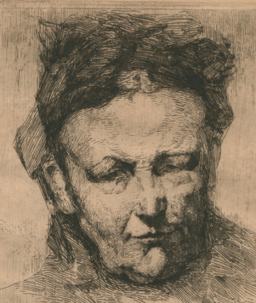 Kunstenaar Henri Geertsen met een ets, bidsterke