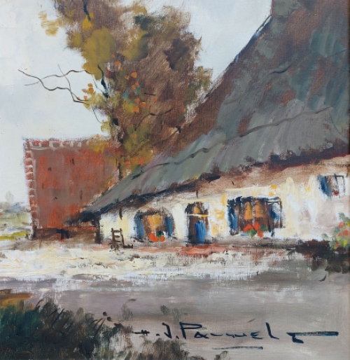 Olieverfschilderij van H J Pauwels van een Impressionistisch landschapje