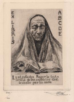 Belgische graficus Henri Mortiaux met een kunstwerk op papier