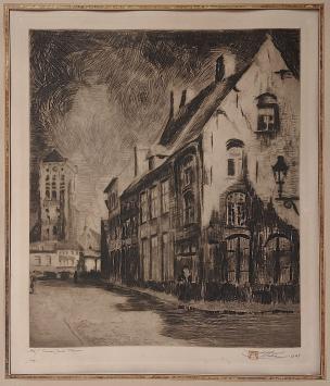 Belgische etser Henri Mortiaux met een ets uit 1923