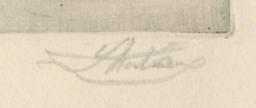 Henri Mortiaux  met een ets in excellente conditie