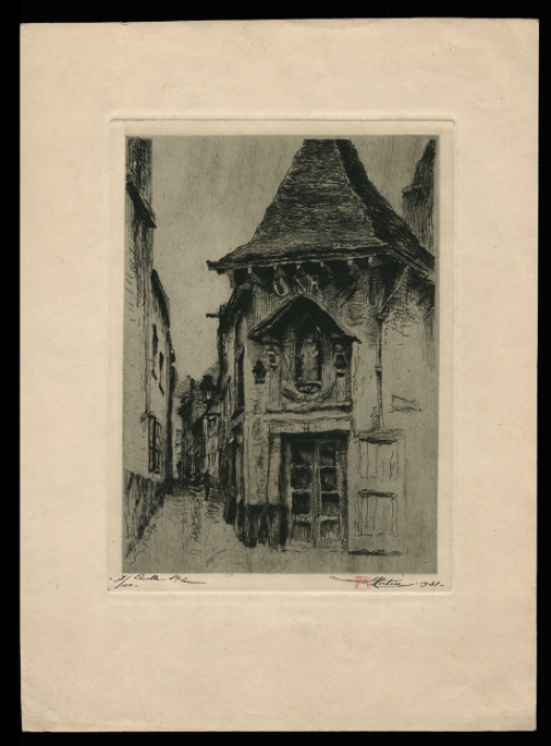 Belgische etser Henri Mortiaux met een ets