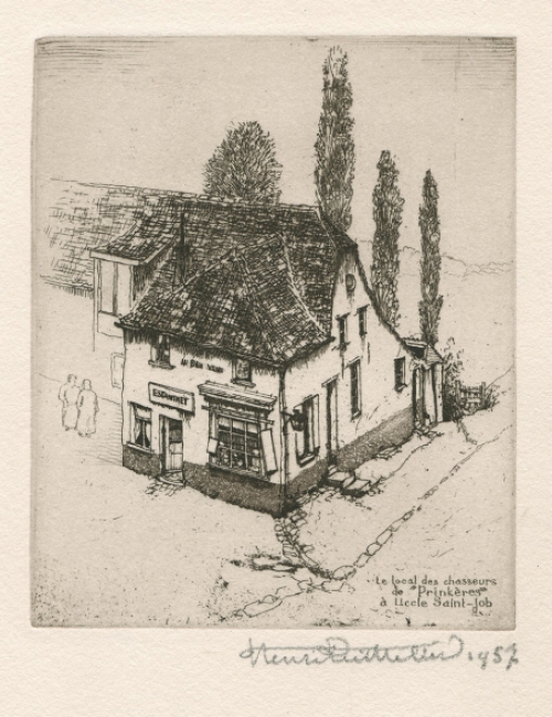 De Belgische kunstenaar Henri Quittelier met een ets