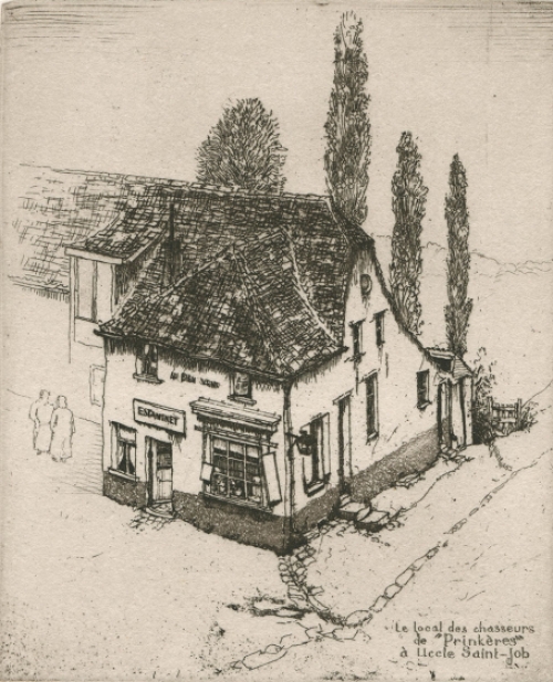 Een gesigneerde ets van Henri Quittelier