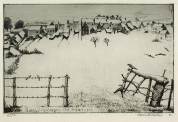 De Belgische kunstenaar Henri Quittelier met een ets