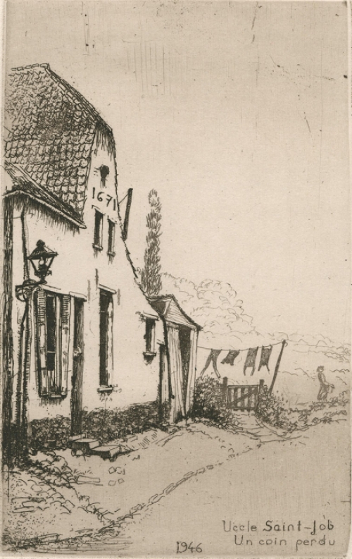 Een gesigneerde ets van Henri Quittelier