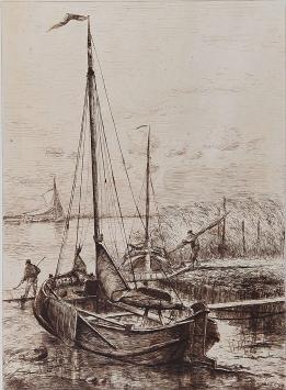 Zicht op bootje en mensen 1881