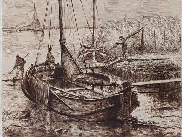 Zicht op bootje en mensen 1881