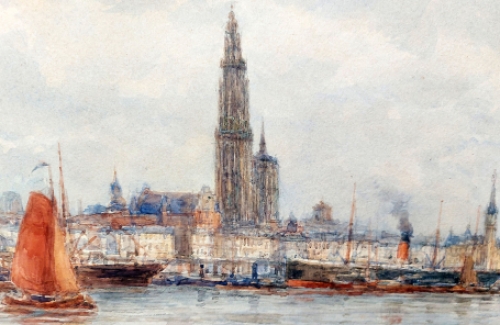 Stoomboot in Antwerpen van Henri Seghels Jr.