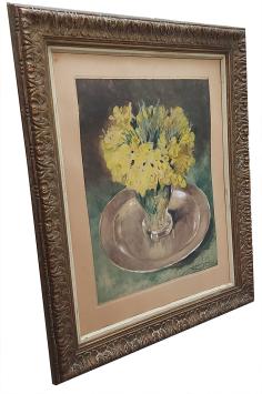 Kunstwerk van stilleven met bloemenvaas, monotype