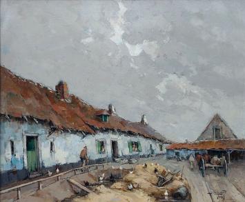 Groot olieverfschilderij van de Belgische kunstenaar Joseph Lemaire