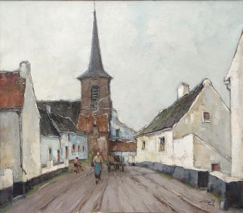 Groot olieverfschilderij van de Belgische kunstenaar Joseph Lemaire