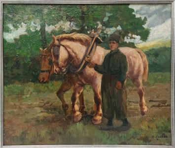 Olieverfschilderij op paneel van de Belgische kunstschilder H. Houben