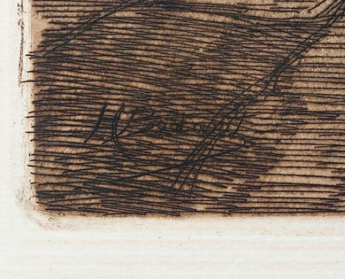 de Naamse kunstenaar Henry Bodart met een grote ets