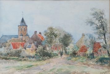 Kerk van Knokke door Henri Seghels Jr. geschilderd