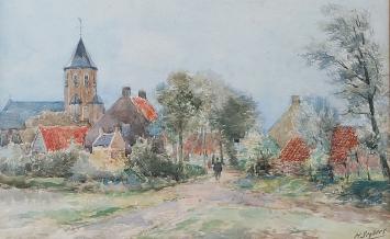 Belgische schilder Henri Seghels Jr. met een aquarel