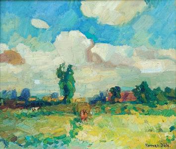 Herman Diels met een groot schilderij