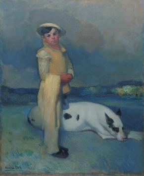 Herman Diels met een groot schilderij