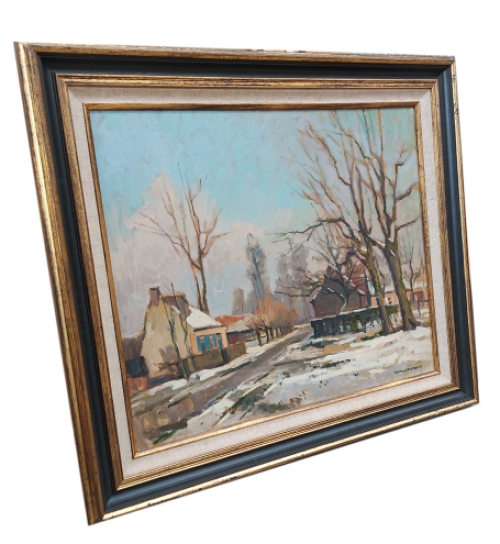 Huizen langs de baan in de winter