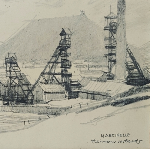 Kunstenaar Herman Verbaere met een potloodtekening