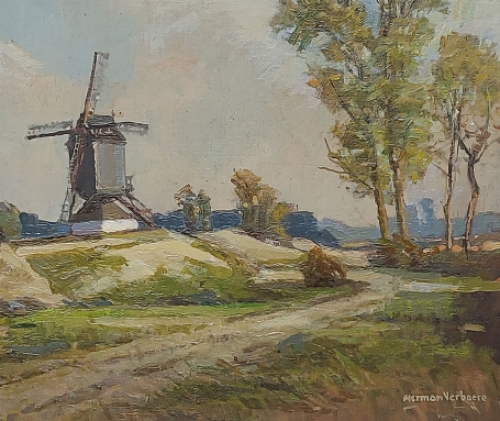 Kunstschilder Herman Verbaere met een landschapsgezicht